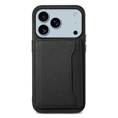 Funda para iPhone 17 Pro Max con textura de becerro y diseño de bolso de tarjeta de cobertura total (negra)