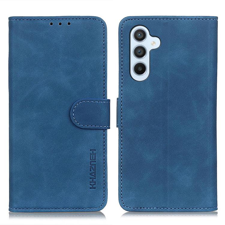 Funda de cuero con tapa horizontal y textura retro KHAZNEH para Samsung Galaxy S25 FE 5G (azul)