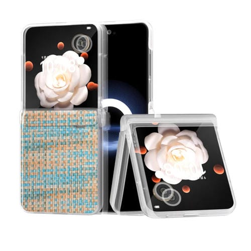 Estuche para Honor Magic V Flip de PU con Textura de Celosía y Marco Translúcido Esmerilado de Tres Partes (Azul)
