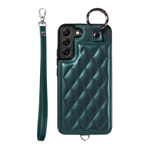 Estuche para teléfono Samsung Galaxy S22 + 5G con bolsa para tarjetas textura rómbica y cordón corto (Verde)