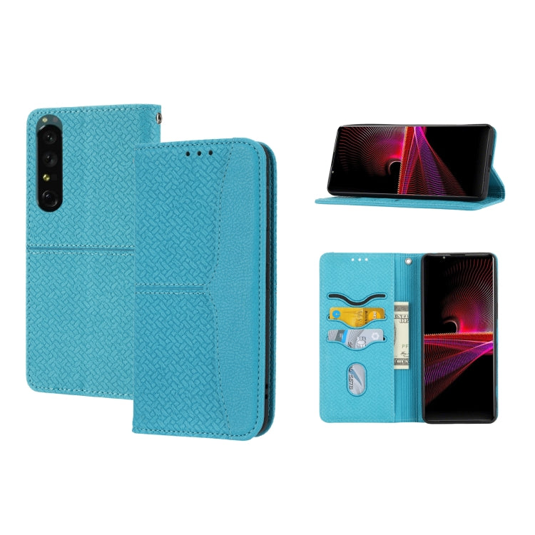 Funda para Sony Xperia 1 Vi de Cuero Magnético con Costura y Textura Tejida (Azul)