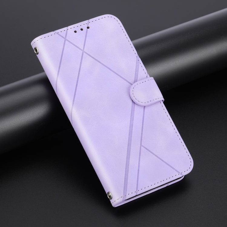 Funda de Cuero para Sony Xperia 10 Vi con Línea en Relieve y Cordón (Morado)