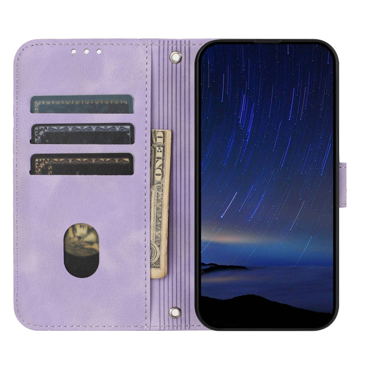 Funda de Cuero para Sony Xperia 10 Vi con Línea en Relieve y Cordón (Morado)