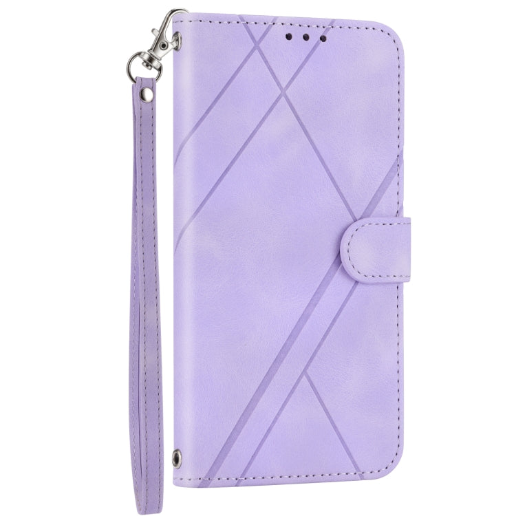 Funda de Cuero para Sony Xperia 1 Vi con Línea En Relieve y Cordón (Púrpura)