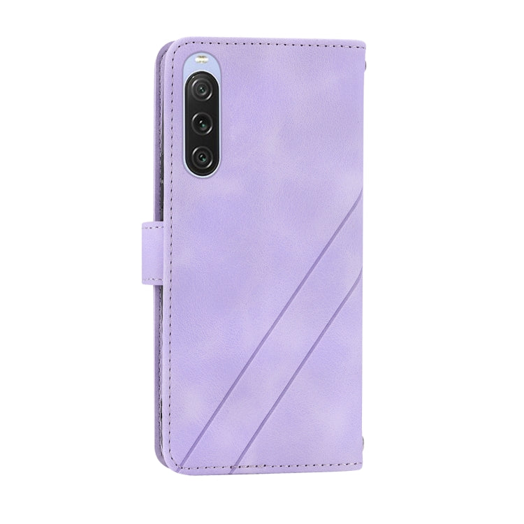 Funda de Cuero para Sony Xperia 1 Vi con Línea En Relieve y Cordón (Púrpura)