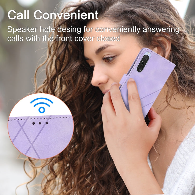 Funda de Cuero para Sony Xperia 1 Vi con Línea En Relieve y Cordón (Púrpura)