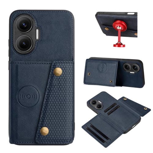 Funda magnética con doble hebilla y ranuras para tarjetas para Redmi Turbo 4 Pro (azul)
