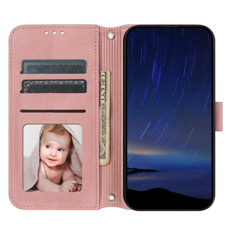 Funda de Cuero para Sony Xperia 10 Vi con Sensación de Piel y Rayas en Relieve (Rosa)