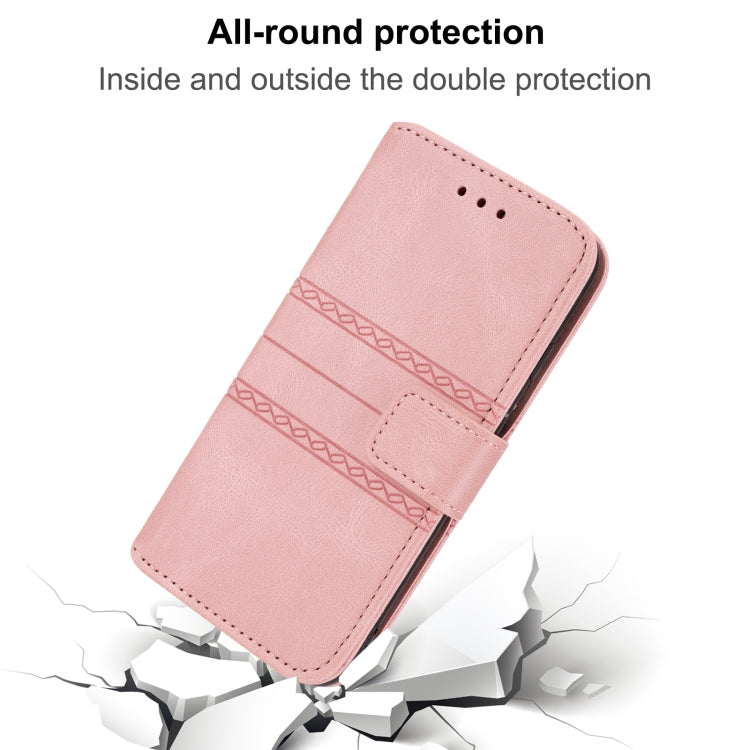 Funda de Cuero para Sony Xperia 10 Vi con Sensación de Piel y Rayas en Relieve (Rosa)