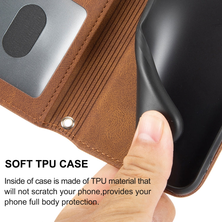 Funda de Cuero para Sony Xperia 10 Vi con Sensación de Piel y Rayas en Relieve (Marrón)