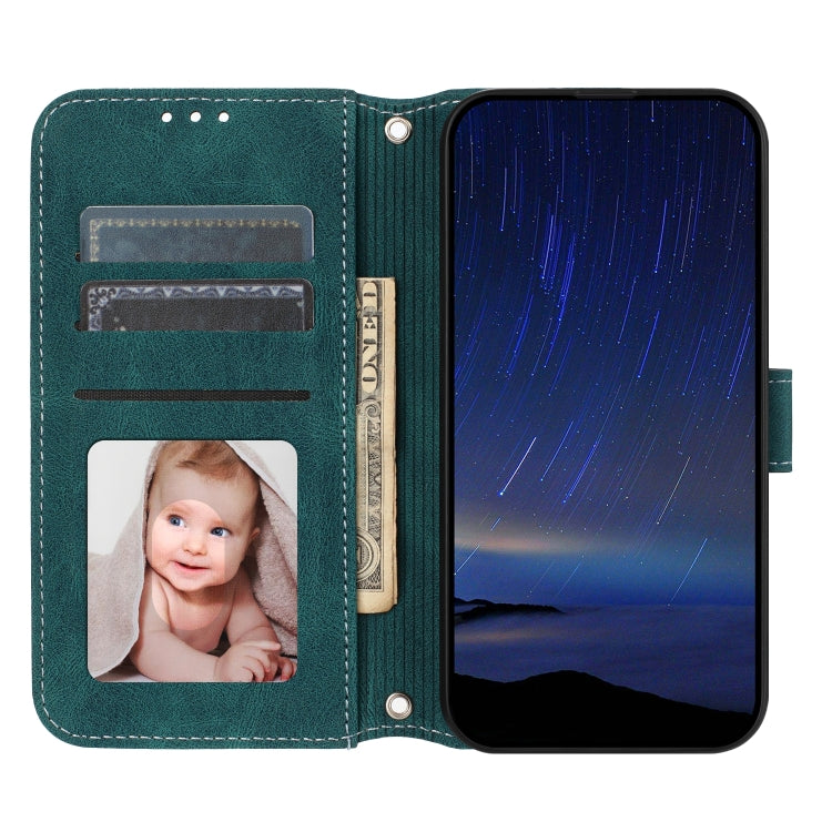 Funda de Cuero para Sony Xperia 10 Vi con Sensación de Piel y Rayas en Relieve (Verde Oscuro)