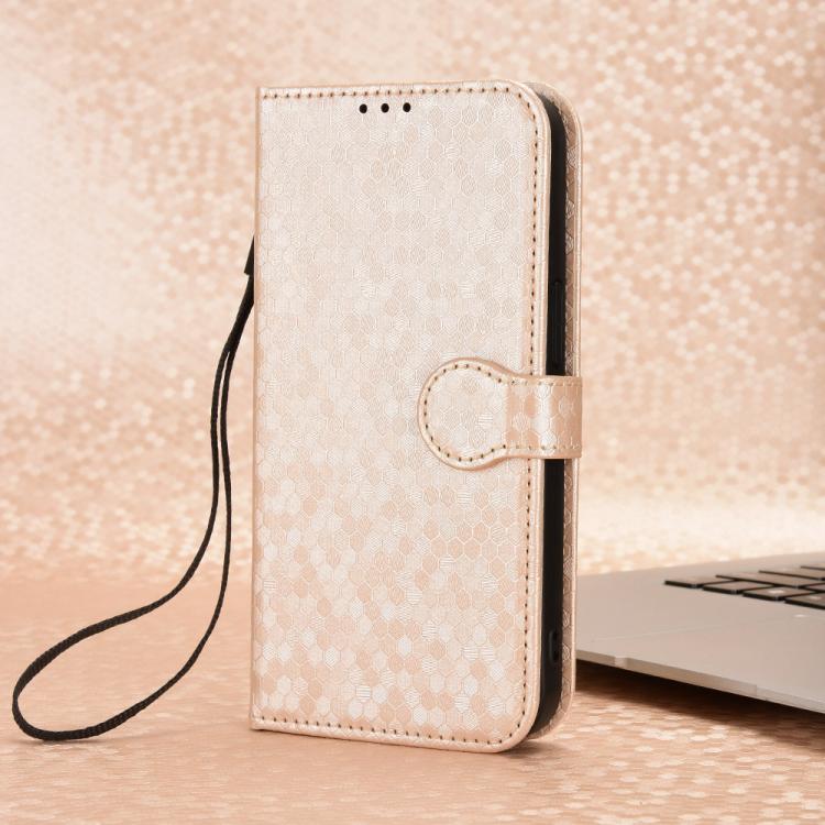 Funda de Cuero con Textura de Puntos Panal para BlackView Wave 8/8C y Oscal Flat 2 (Dorada)