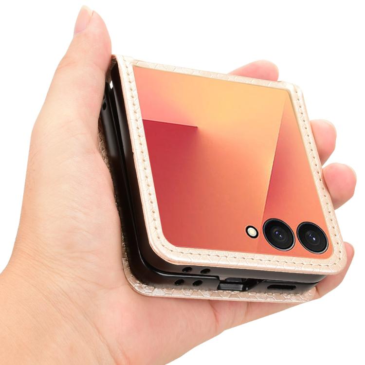 Funda de cuero con textura de puntos de panal para Samsung Galaxy Z Flip7 5G (dorada)