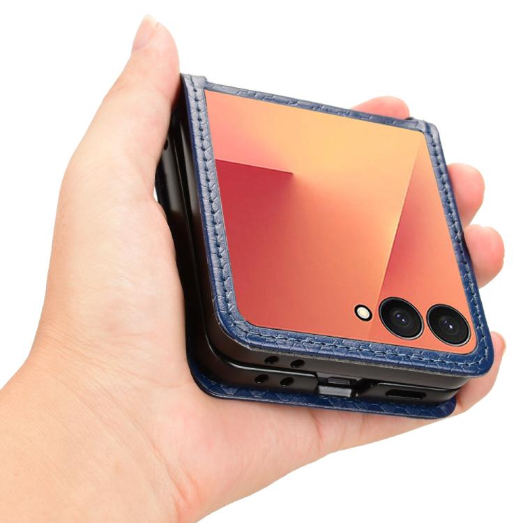 Funda de cuero con textura de puntos de panal para Samsung Galaxy Z Flip7 5G (azul)