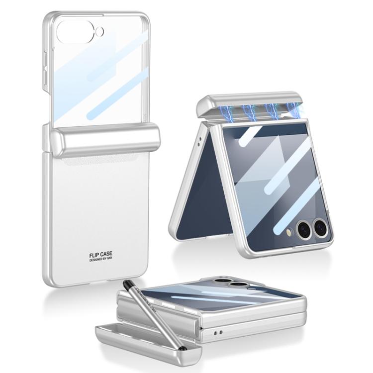 Funda GKK con tapa magnética integrada y cobertura total para Samsung Galaxy Z Flip7 5G, con estuche y bolígrafo (plateado)