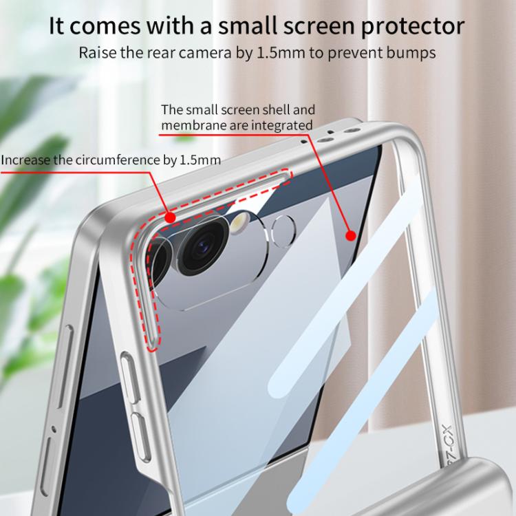 Funda GKK con tapa magnética integrada y cobertura total para Samsung Galaxy Z Flip7 5G, con estuche y bolígrafo (plateado)
