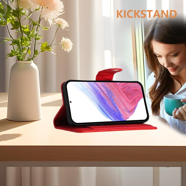 Funda de Cuero con Tapa y Textura Rómbica para Huawei Nova 13 y Nova 12 con Cordón (Rosa y Rojo)