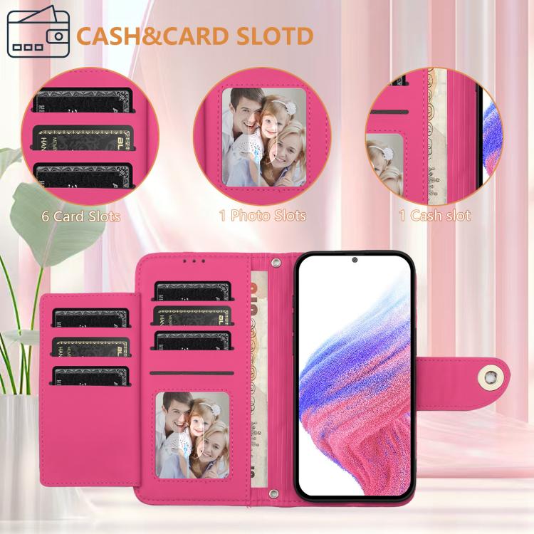 Funda de Cuero con Tapa y Textura Rómbica para Huawei Nova 13 y Nova 12 con Cordón (Rosa y Rojo)