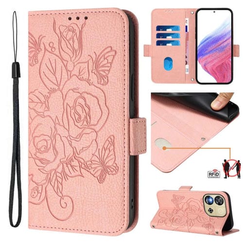 Funda Cuero Antirrobo RFID con Relieve para Teléfono Oukitel C57S (Rosa)