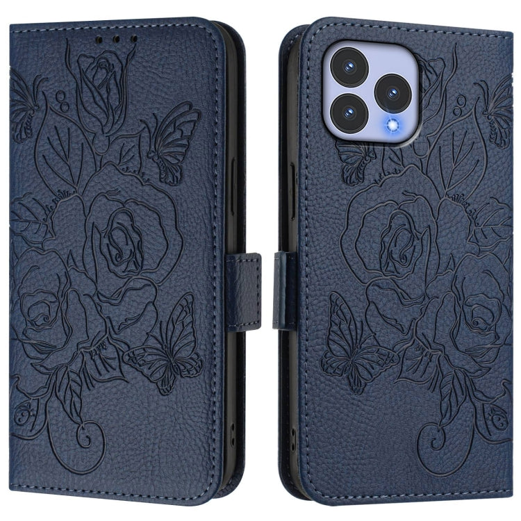 Funda de Cuero Antirrobo RFID con Relieve para Wiko T60 y Cubot P80 (Azul Oscuro)