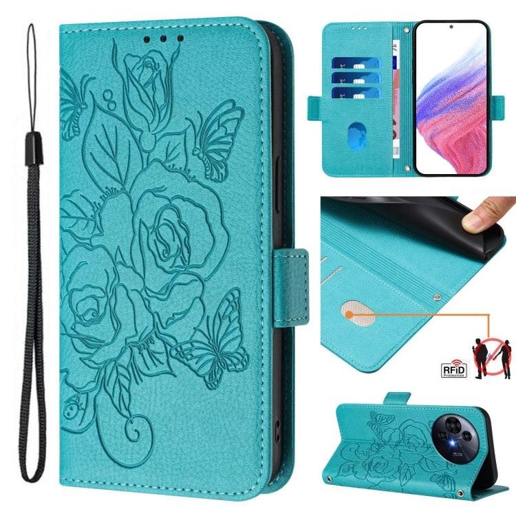 Funda de Cuero Antirrobo RFID con Relieve Rosa para TCL 50 Pro Nxtpaper (Azul Claro)