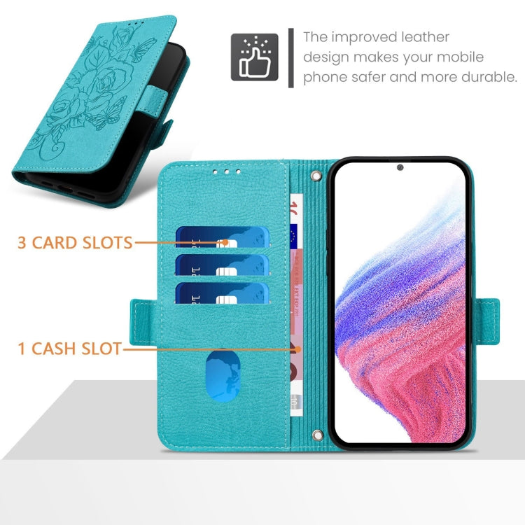 Funda de Cuero Antirrobo RFID con Relieve Rosa para TCL 50 Pro Nxtpaper (Azul Claro)