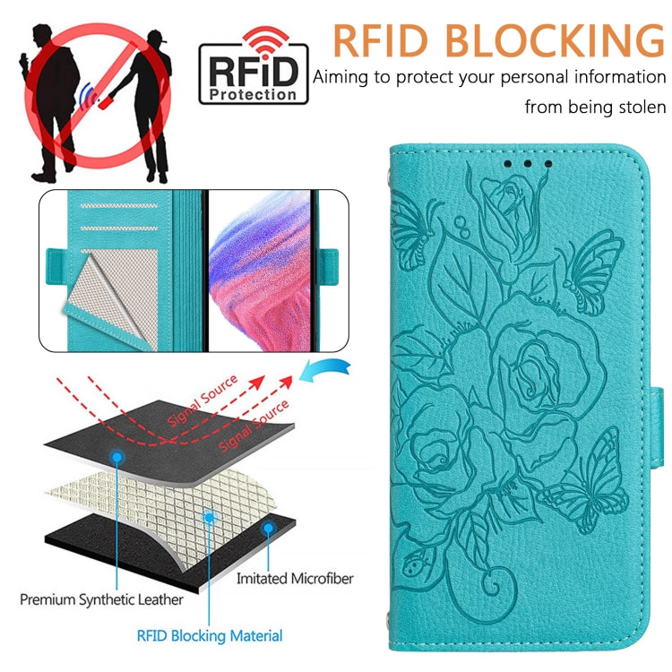 Funda de Cuero Antirrobo RFID con Relieve Rosa para TCL 50 Pro Nxtpaper (Azul Claro)