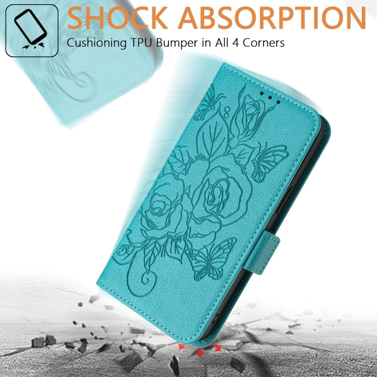 Funda de Cuero Antirrobo RFID con Relieve Rosa para TCL 50 Pro Nxtpaper (Azul Claro)