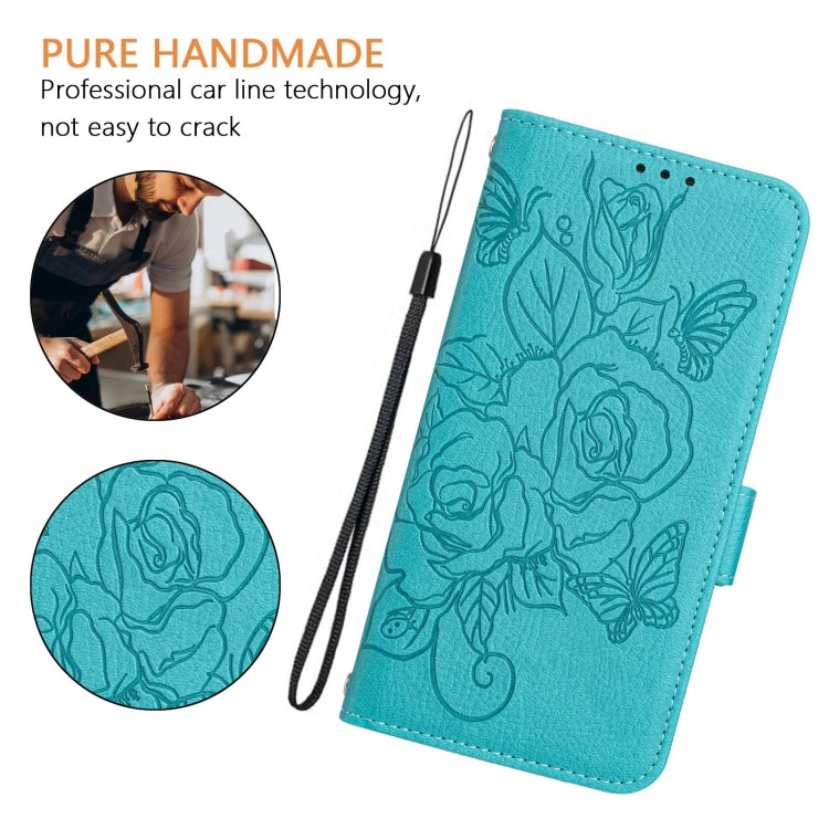 Funda de Cuero Antirrobo RFID con Relieve Rosa para TCL 50 Pro Nxtpaper (Azul Claro)