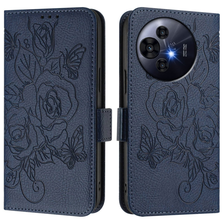 Funda de Cuero Antirrobo RFID con Relieve Rosa para Teléfono TCL 50 Pro Nxtpaper (Azul Oscuro)