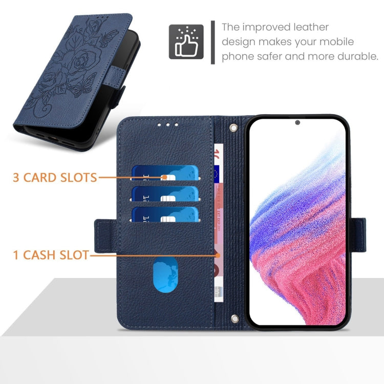 Funda de Cuero Antirrobo RFID con Relieve Rosa para Teléfono TCL 50 Pro Nxtpaper (Azul Oscuro)