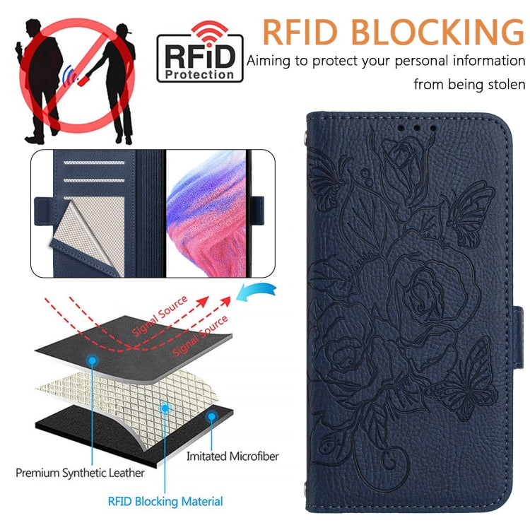 Funda de Cuero Antirrobo RFID con Relieve Rosa para Teléfono TCL 50 Pro Nxtpaper (Azul Oscuro)
