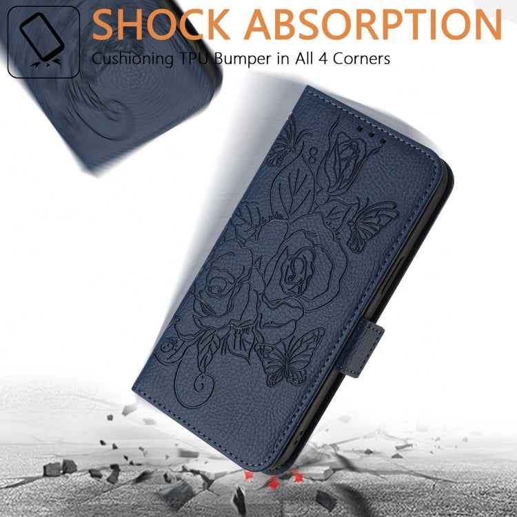 Funda de Cuero Antirrobo RFID con Relieve Rosa para Teléfono TCL 50 Pro Nxtpaper (Azul Oscuro)