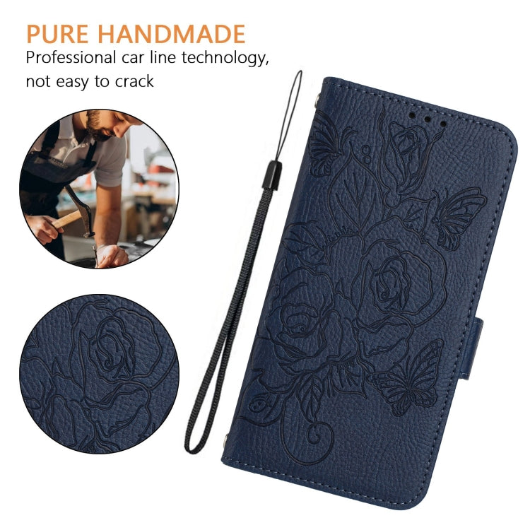 Funda de Cuero Antirrobo RFID con Relieve Rosa para Teléfono TCL 50 Pro Nxtpaper (Azul Oscuro)