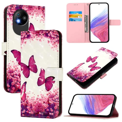 Funda de Cuero con Tapa Horizontal para ZTE Blade A35 Lite/A35 Core (Mariposa Rosa)