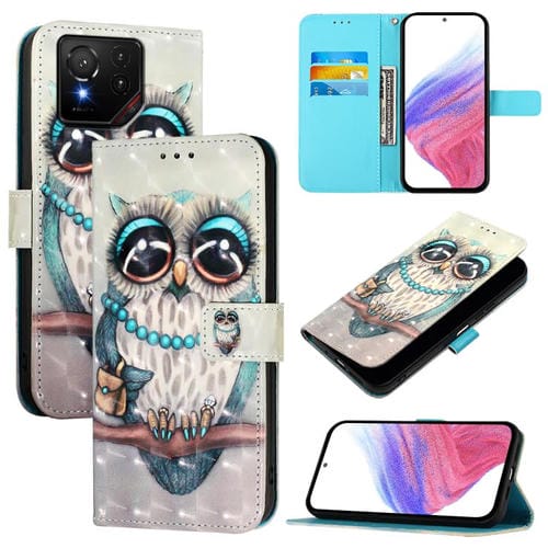 Funda de Cuero con Tapa Horizontal y Pintura 3D para Asus Rog Phone 9/9 Pro (Búho Gris)