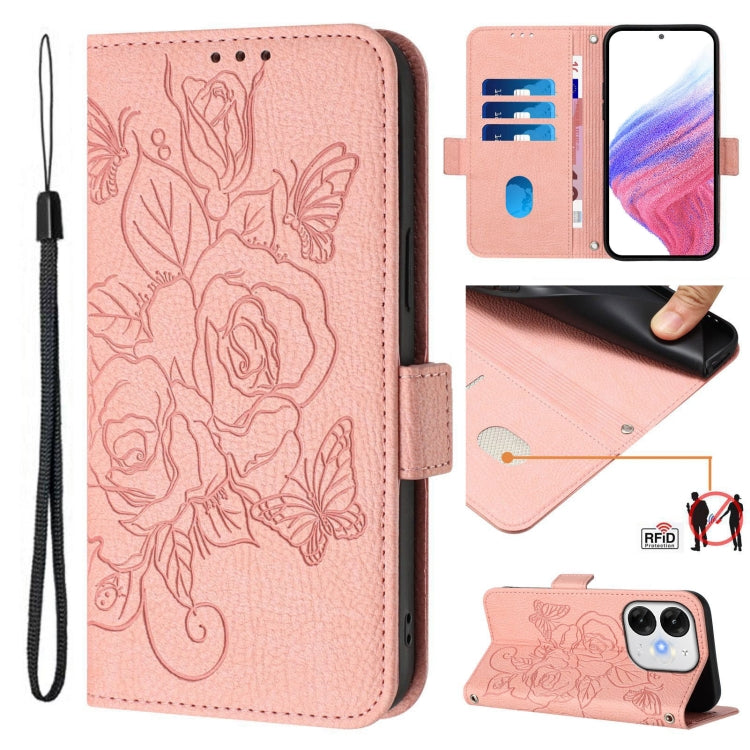 Funda de Cuero Antirrobo RFID con Relieve para Teléfono Itel A80 4G (Rosa)