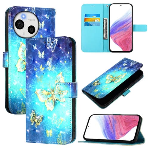 Funda de Cuero con Tapa Horizontal con Pintura 3D para Sharp Aquos Sense9 (Dorada)
