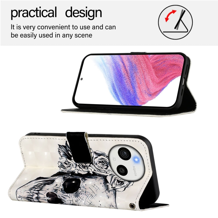 Funda de Cuero con Tapa Horizontal y Pintura 3D para Sharp Aquos Sense9 (Calavera)