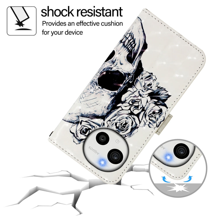 Funda de Cuero con Tapa Horizontal y Pintura 3D para Sharp Aquos Sense9 (Calavera)