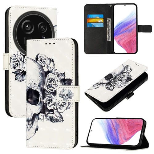 Funda de Cuero para Sharp Aquos R9 Pro Sh-54E con Tapa Horizontal y Pintura 3D (Calavera)
