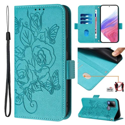 Funda de Cuero Antirrobo Rfid con Relieve para Infinix Hot 10T/Hot 10S (Azul Claro)