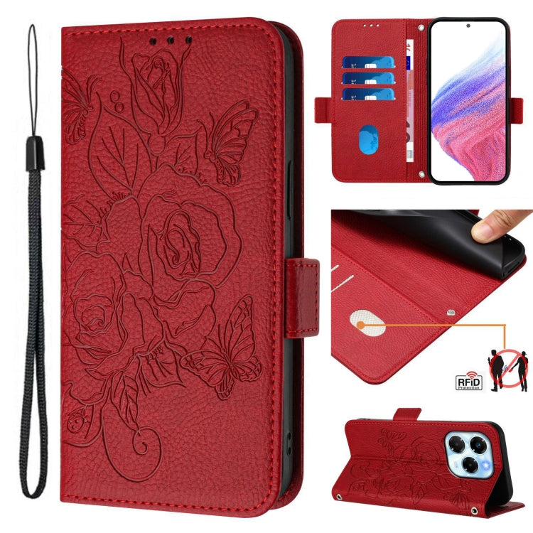 Funda de Cuero Antirrobo RFID con Relieve para Infinix Note 40X 5G (Roja)