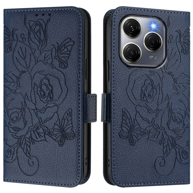 Funda de Cuero Antirrobo con RFID para Tecno Spark 20 Pro 5G con Relieve (Azul Oscuro)