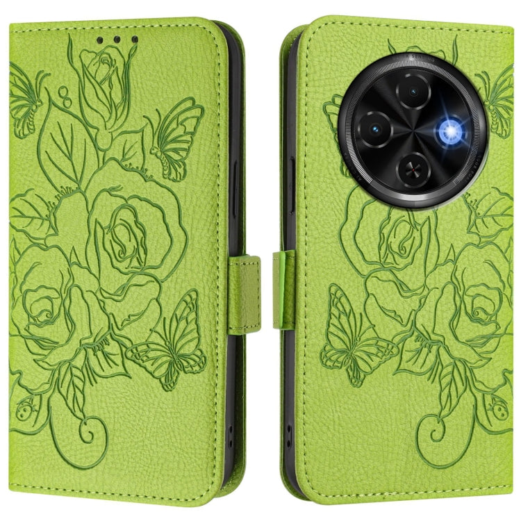 Funda de Cuero Antirrobo RFID con Relieve para Tecno Spark 30C (Verde)
