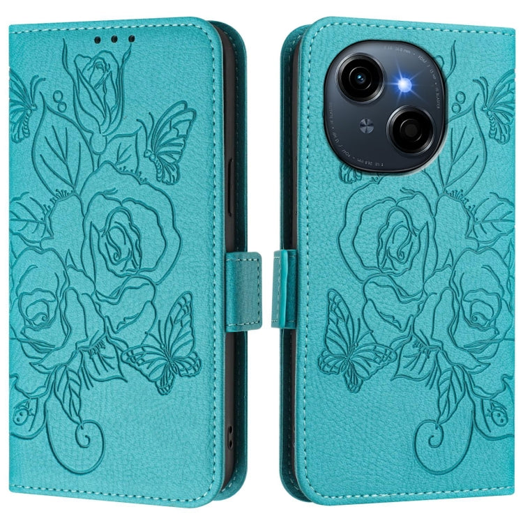 Funda de Cuero Antirrobo RFID con Relieve para Tecno Spark Go 1 y Spark Go 2025 (Azul Claro)