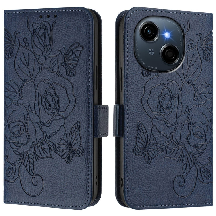 Funda de Cuero Antirrobo RFID con Relieve para Tecno Spark Go 1/Spark Go 2025 (Azul Oscuro)