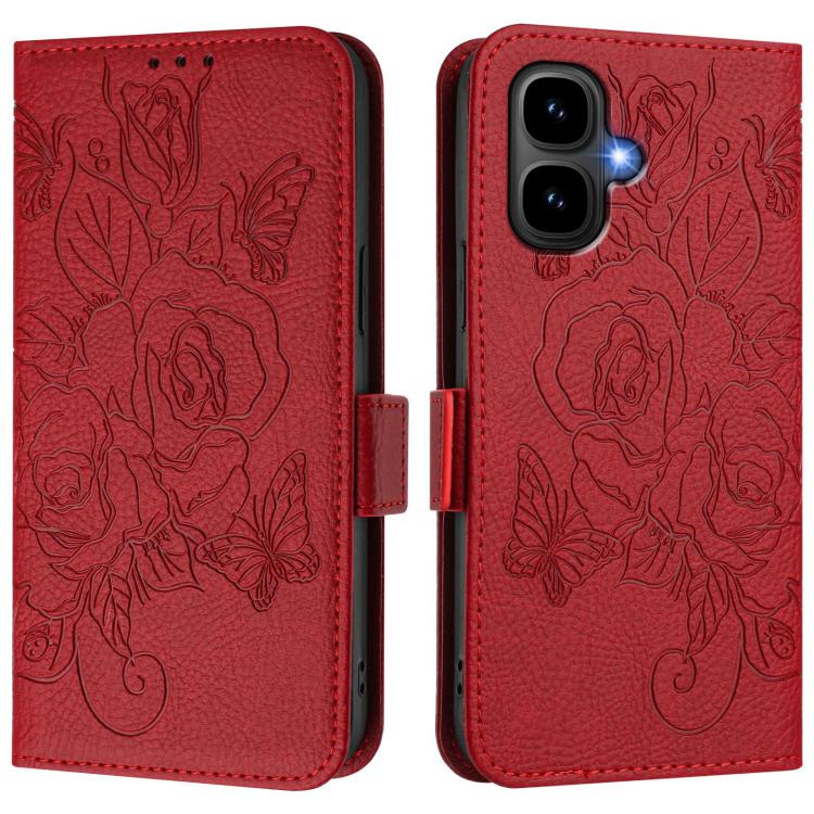 Funda de cuero antirrobo RFID con relieve rosa para Tecno Pop 10 / Infinix Smart 10 4G (roja)