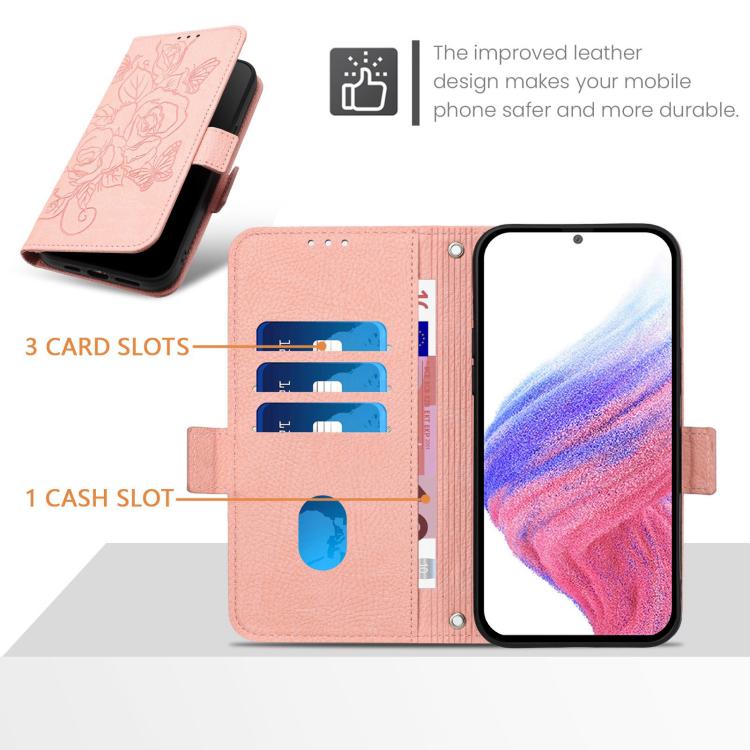 Funda de cuero antirrobo RFID con relieve rosa para Tecno Pop 10 / Infinix Smart 10 4G (rosa)