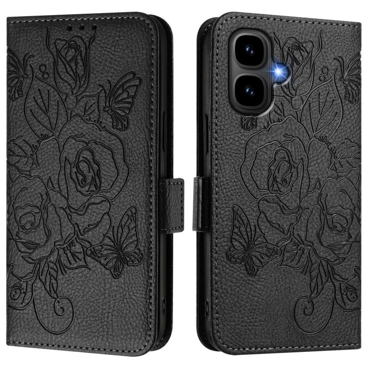Funda de cuero antirrobo RFID con relieve rosa para Tecno Pop 10 / Infinix Smart 10 4G (negra)